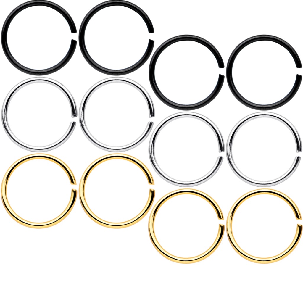 Body Candy Seamless Circular Piercing Ring Set Of 12, Silver, Gold & Black, 20g